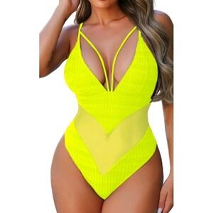 One Piece Monokini Swimsuit Women's Size Small Neon Yellow Sexy Cheeky